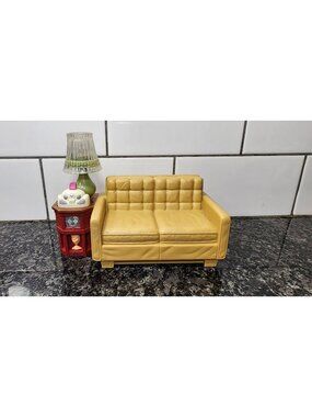 2009 FISHER PRICE LIVING ROOM SOFA COUCH END TABLE LAMP LIGHTS SOUNDS DOLLHOUSE